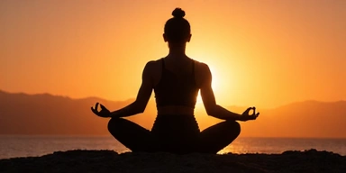 Persona che fa yoga al tramonto, simboleggiando equilibrio tra mente e corpo.
