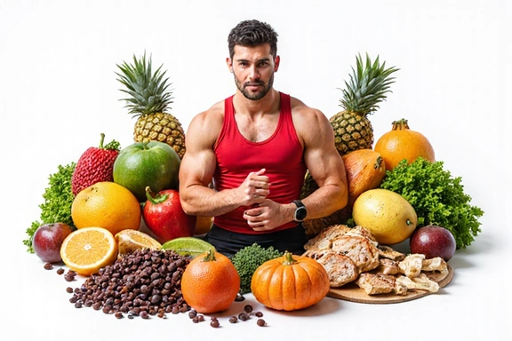 Atleta con alimenti sani