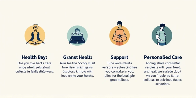 Illustrazione di servizi di benessere, con icone che rappresentano salute e supporto.